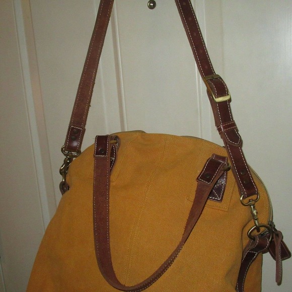 VANCE KITIRA NEW YORK Orange Canvas Leather Strap Crossbody Tote Handbag - Picture 5 of 9